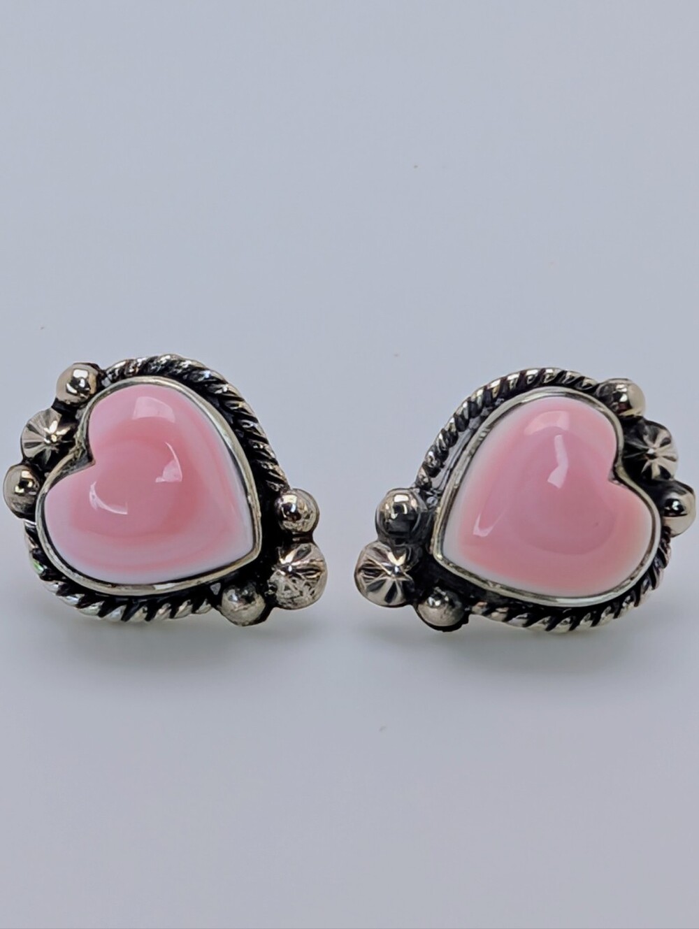 Pink Conch S925 Sterling Silver Heart Gemstone Stud Earrings